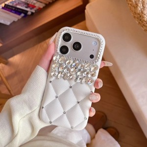 Étui de luxe en cuir losanges et cristaux diamantés pour téléphone portable, coque pour filles motif galet, compatible iPhone 17 Pro Max 16 15 14 13, fabrication OEM - Product Image 2