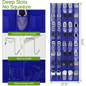 Over The Door Shoe Organizer 40 Pockets Breathable Mesh Hanging <b>Rack</b> <b>For</b> Shoes <b>Storage</b> Behind Doors On Walls Navy Blue - Product Image 2