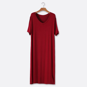 Woman Summer Solid Color Casual <strong>Dress</strong> Women Short Sleeve Quality Cotton Black <strong>v</strong> <strong>Neck</strong> <strong>Dress</strong> Women t Shirt Night Gown - Product Image 2