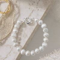 Bracelet de perles baroques de culture d'eau douce de couleur blanche 9-10mm avec fermoir en argent 925