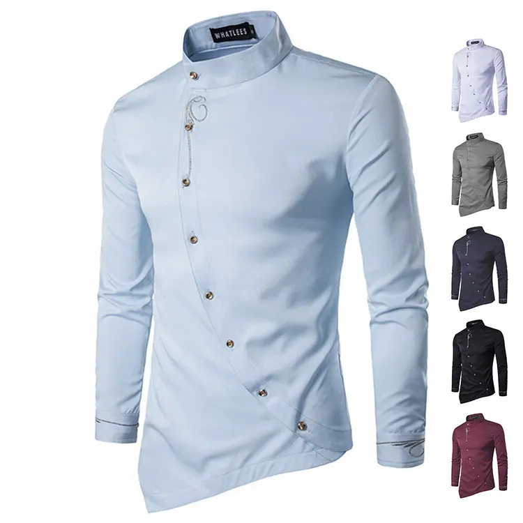 Wholesale Designer Men's High Collar Long Sleeve Slim Sublimation Fashion Casual Shirts