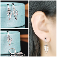 Ensemble de bijoux fins tendance pour femmes, en argent sterling 925, avec zircon, ailes d'ange, boucles d'oreilles et collier, pour mariage, fiançailles, cadeaux