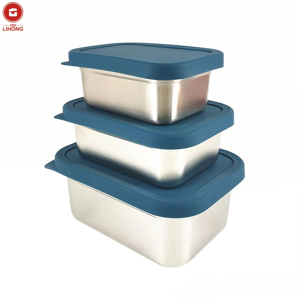 304 Stainless steel metal lunch box food rectangle reusable take out kids school travel bento box