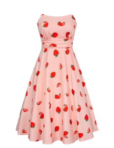 Robe décontractée mi-longue à col carré et bretelles spaghetti, motif fraises, avec poches, vente en gros pour femmes - 7247 <span class=keywords><strong>Belle</strong></span> Poque - Product Image 1