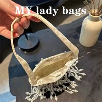 Pochette de Soirée de Luxe pour Femme en Satin Perlé avec Pompon, Sac à Main Tendance pour Mariage, Fête, Banquet, Cadeau d'Anniversaire