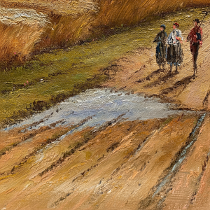 Dipinti a Olio Fatti a Mano 20x24 Pollici, 100% Dipinti a Mano, Arte Fine, Tre Persone in Campo Agricolo, Stile Classico e Astratto di Lusso su Tela - Product Image 1