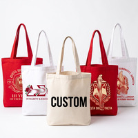 Sac fourre-tout en toile large personnalisé avec logo, motif lettres grecques, souvenir universitaire, pour sororité ou confrérie, couleur crème cramoisie