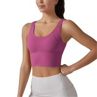 Soutien-gorge de sport pour femme, dos en V, type débardeur court, avec coussinets fixes, coupe longue, maintien élevé, pour la course, le yoga, l'entraînement et le fitness