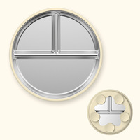Assiettes à ventouse en acier inoxydable pour tout-petits, assiettes divisées pour enfants et bébés avec ventouse en silicone amovible