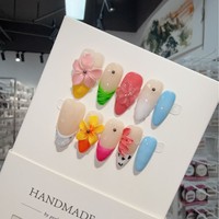 Uñas Postizas de Primavera y Verano, Serie de Colores Claros, Relieve 3D, Flores Sintéticas Brillantes, Hechas a Mano, de Alta Calidad