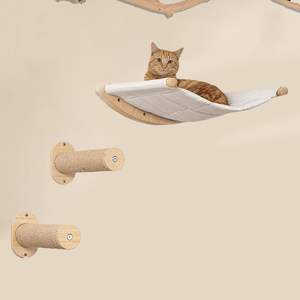 Arbre à chat avec hamac et perchoirs, meubles en bois à fixer au mur, grattoir, étagères murales flottantes en bois écologiques pour chat - Product Image 5