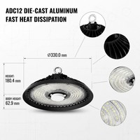 Luminaire LED UFO High Bay 150W IP66 IK08 Teijin 1250Z avec lentille PC, angle de faisceau 60/90/120, couleur personnalisée, lampe suspendue industrielle