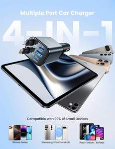 Chargeur <span class=keywords><strong>de</strong></span> <span class=keywords><strong>voiture</strong></span> rétractable 4-en-1 Lamicall PT-41 OEM 69W, adaptateur <span class=keywords><strong>de</strong></span> <span class=keywords><strong>charge</strong></span> rapide, câble anti-emmêlement, répartiteur allume-cigare USB-C - Product Image 3