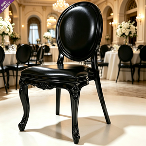 Vente en gros de chaises Louis noires empilables en résine plastique pour repas, banquet de mariage de couleur unie - Product Image 1