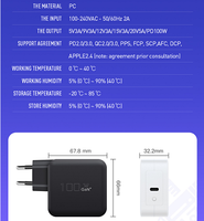 Cargador USB-C Tipo C PD Gan Superrápido de 100 W con Enchufe Europeo Original Certificado por CB, Fabricado en China, para Teléfono Móvil y Portátil