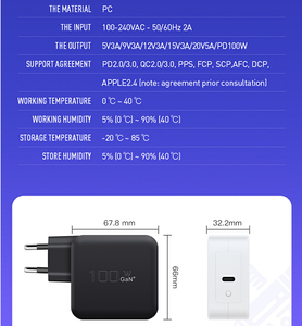 <span class=keywords><strong>Cargador</strong></span> USB-C Tipo C PD Gan Superrápido de 100 W con Enchufe Europeo <span class=keywords><strong>Original</strong></span> Certificado por CB, Fabricado en China, para Teléfono Móvil y Portátil - Product Image 2
