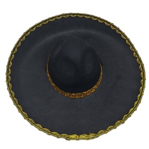 Sombrero de fiesta mexicano de fieltro negro con estampado de calavera y ribete plateado, ajustable, para Cinco de Mayo, Halloween, Carnaval, Mariachi - Product Image 1
