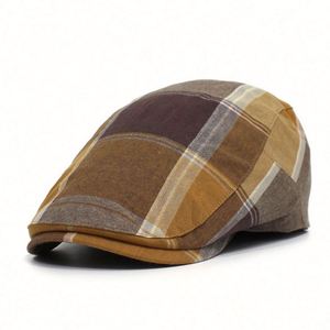 Cotton Casual Fashion British Ivy Hat Autumn and <b>Winter</b> Retro Color Blocking Newsboy <b>Cap</b> for Unisex Sports Beach - Product Image 3