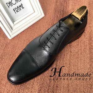 Chaussures à bout capuchonné en trois parties, chaussures Oxford pour hommes en cuir pleine fleur, pour affaires, formelles et décontractées, chaussures de costume - Product Image 1