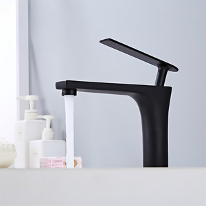 Robinet de lavabo en laiton massif noir, design personnalisé, à poignée unique, anti-éclaboussures, durable, mitigeur d'eau chaude et froide réglable - Product Image 1