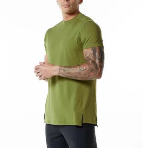 Мужская Спортивная футболка с высоким воротником из вискозы, с коротким рукавом, двухступенчатая футболка с подолом