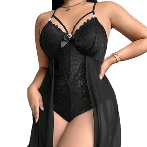 Completo Set Pigiama Sexy in Pizzo Trasparente in Poliestere per Donna, Taglie Forti, Commercio Estero, Collezione 2026 - Product Image 5