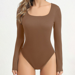 Best-seller transfrontalier : Combinaison de sport côtelée, sexy, à col carré, manches longues, sans coutures, très élastique et de haute qualité - Product Image 5