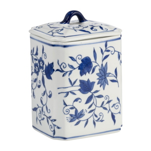 Vaso in ceramica con coperchio, design floreale blu, per decorazioni domestiche, complemento d'arredo moderno - Product Image 2