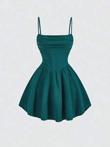 Nouvelle collection été 2026 pour femme, style européen et américain, sexy, respirant, avec empiècements, taille naturelle, couleur unie, dos plissé et fermeture éclair. - Product Image 6