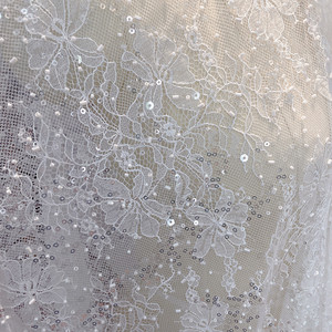 Bianco francese squisito tessuto di pizzo elegante con perline morbido al tatto abito da sposa con paillettes Base velo fiore foglia <span class=keywords><strong>accessori</strong></span> in pizzo - Product Image 2