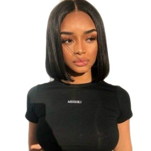 Nouvelle perruque bob noire pour femme, raie au milieu, courte et droite, synthétique, pleine, avec bonnet de simulation réaliste - Product Image 3