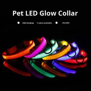 Moderne oplaadbare LED anti-verloren honden- en kattenhalsband en -riem, zelfverlichtende nylon voor nachtelijke wandelingen, groothandel - Product Image 4