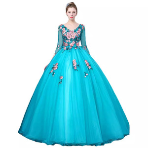 Lake Blue Women's Long Skirt Stage Performance Costume With Floral Embroidery For Art Exam And Chorus Show - Product Image 5