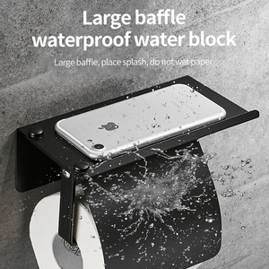 Sanga Stainless Steel Wall-mounted Multifunction Toilet Roll Standing Tissue Black Toilet <b>Paper</b> Holder With Phone Shelf - Product Image 3
