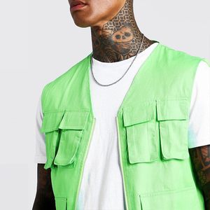 Neon <strong>Green</strong> <strong>Men</strong> Sleeveless Washed Pocket Detail Utility <strong>Denim</strong> Vest <strong>Jacket</strong> - Product Image 4