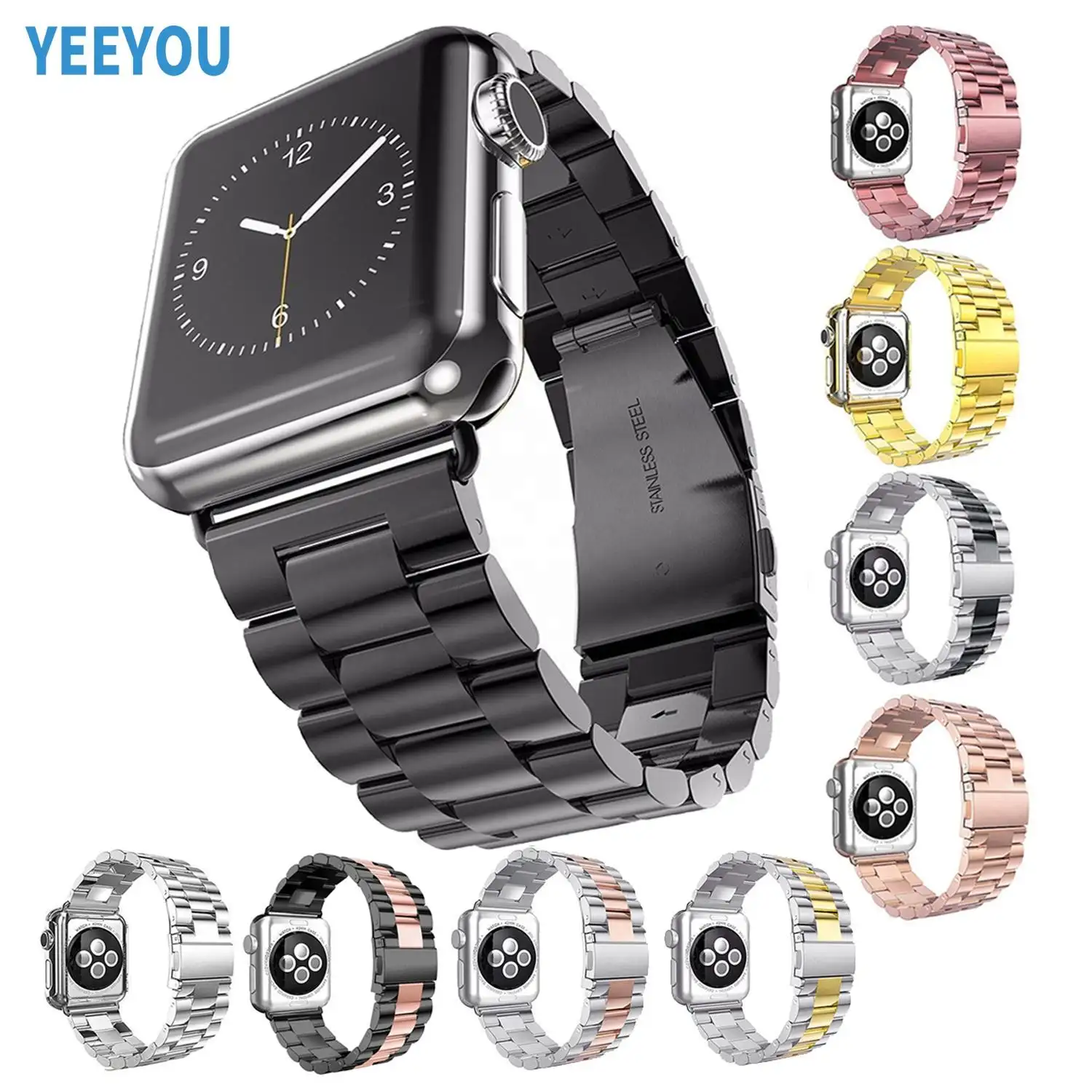 Smart Band 3 Beads Stainless Steel Link Watch Bands Metal Bracelet for Apple Watch Strap 38 mm 42 mm iWatch Series