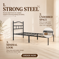 King-Size-Metallplattformbettgestell mit Kopfteil und Lattenrost, robustes Stahlbettgestell in mattschwarzem Finish