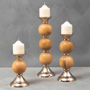 Soporte de mesa decorativo para el hogar de gran venta para decoración para sala de estar 2024 soporte de pilar de vela de aluminio y madera de calidad superior - Product Image 2