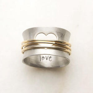 F686 Heart Shape Stainless Steel <b>Wedding</b> Band 18K Gold Plated Unisex Engagement <b>Ring</b> <b>For</b> <b>Couples</b> Fashion Jewelry - Product Image 2