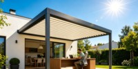 Pergola bioclimatique en aluminium à lames orientables murales pour terrasse et jardin