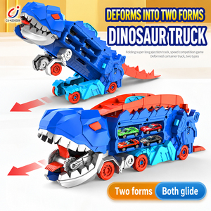 Chengji <span class=keywords><strong>Jouet</strong></span> de transport pour enfants : <span class=keywords><strong>Voiture</strong></span> de transport de dinosaures transformable, pliable, avec rails en alliage et fonction de glisse, et camion porte-conteneurs portatif - Product Image 2