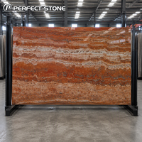 Dalles de pierre naturelle en travertin rouge PerfectStone, grand format, finition polie, anti-décoloration, pour revêtement mural extérieur de villas de luxe