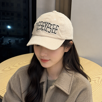 Casquette de baseball en velours côtelé avec lettre brodée, style Dad Hat, visière incurvée réglable, streetwear décontracté pour femmes et hommes