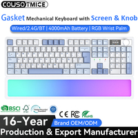 Clavier de jeu mécanique sans fil rechargeable 104 touches, tri-mode, à échange à chaud, avec joint, RGB, repose-poignets, écran intelligent et bouton rotatif