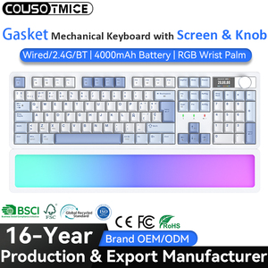 <span class=keywords><strong>Clavier</strong></span> de jeu mécanique sans fil rechargeable 104 touches, tri-mode, à échange à chaud, avec joint, RGB, repose-poignets, écran intelligent et bouton rotatif - Product Image 1
