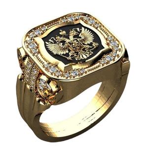 Supplier Cincin Vintage Pria Berlapis Emas Cincin Oktagon Berlian 3D Desain Elang Rusia/Kompas Viking - Product Image 3