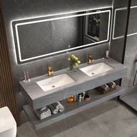 Meuble-lavabo mural de style moderne, directement de l'usine, avec lavabo en céramique et éclairage LED intelligent