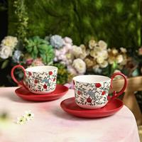 Tasse à café rétro rouge grenade avec couvercle et soucoupe, coffret cadeau de grande valeur, cadeau d'anniversaire pour meilleure amie, souvenir chaleureux pour la maison