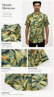 Kemeja Pria 100% Lyocell Lengan Pendek Motif Daun Lukis Bernapas Kasual Kancing Depan untuk Liburan Musim Panas Pantai