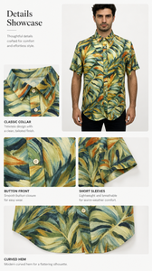 Camisas de Manga Corta para Hombre, 100% Lyocell, Estampado de Hojas, Transpirables, Casuales, con Botones, para Vacaciones de Verano, Playa y Fiestas - Product Image 5